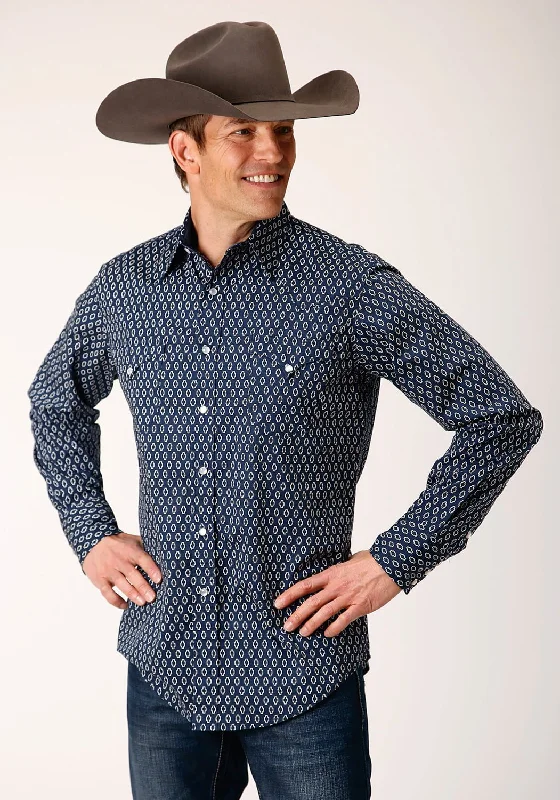 Men's Linen Blend Casual Shirts with Roll - Up Sleeves for a Summer Beach LookRoper Mens Midnight Geo Blue 100% Cotton L/S Shirt Men's Linen Blend Casual Shirts with Roll - Up Sleeves for a Summer Beach LookRoper Mens Midnight Geo Blue 100% Cotton L/S Shirt