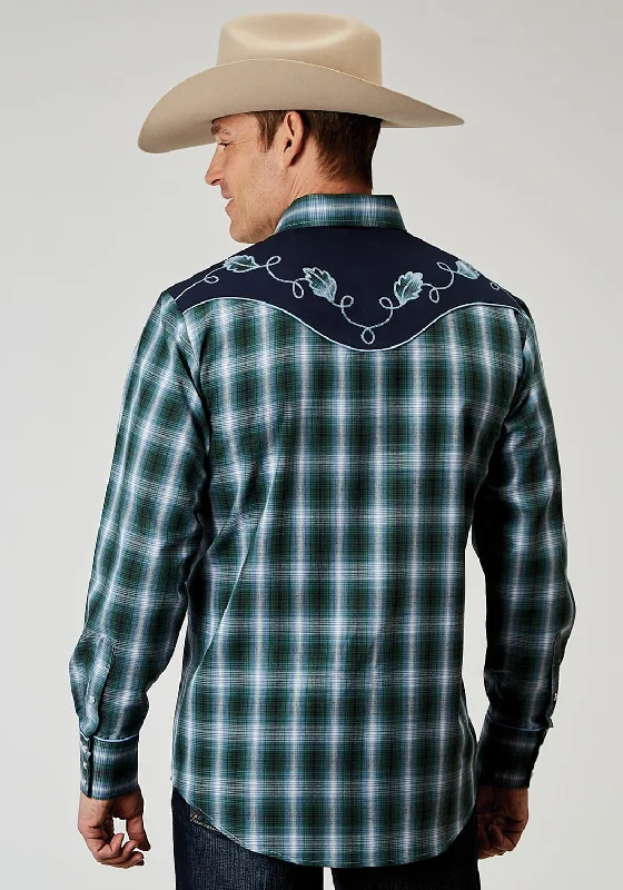 Men's Retro - Style Hawaiian Print Casual Shirts in Bold Patterns for a Tropical VacationRoper Mens Ocean Plaid Fancy Blue Cotton Blend L/S Shirt Men's Retro - Style Hawaiian Print Casual Shirts in Bold Patterns for a Tropical VacationRoper Mens Ocean Plaid Fancy Blue Cotton Blend L/S Shirt
