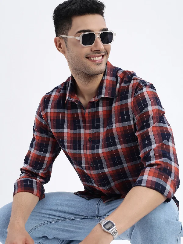 Men's Retro - Style Hawaiian Print Casual Shirts in Bold Patterns for a Tropical VacationMen Brown Checked Slim Fit Shirt Men's Retro - Style Hawaiian Print Casual Shirts in Bold Patterns for a Tropical VacationMen Brown Checked Slim Fit Shirt