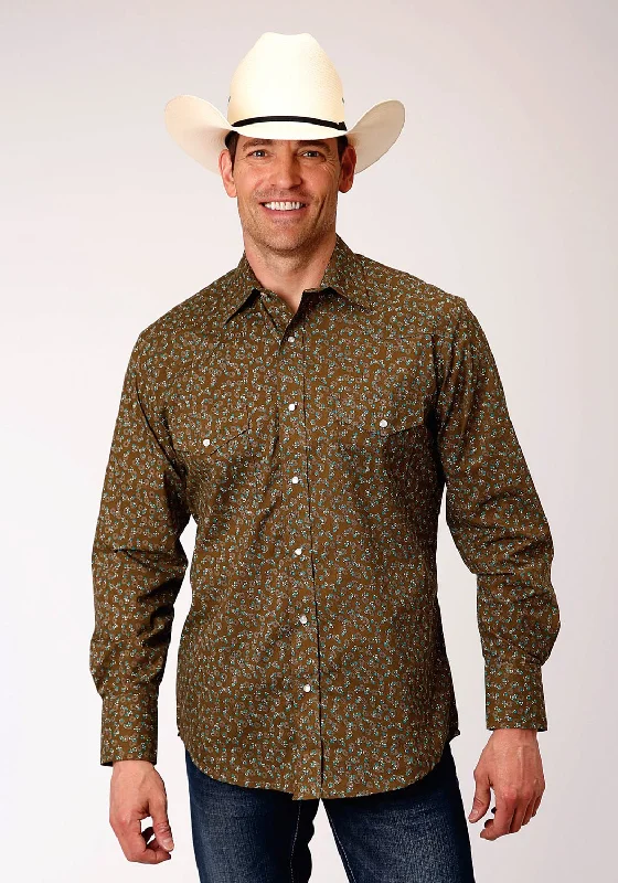 Men's Thermal - Lined Casual Shirts in Black for Added Warmth in Cold WeatherRoper Mens Brown/Turquoise Cotton Blend Mini Floral L/S Shirt Men's Thermal - Lined Casual Shirts in Black for Added Warmth in Cold WeatherRoper Mens Brown/Turquoise Cotton Blend Mini Floral L/S Shirt