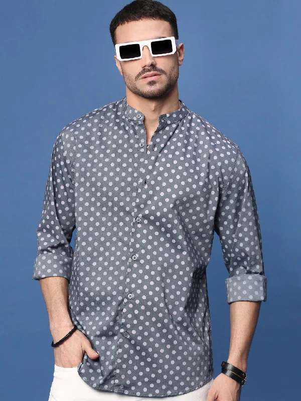 Men's Shearling - Lined Collar Casual Shirts in Brown for a Rustic and Warm AppealMen Grey Polka Dots Slim Fit Shirt Men's Shearling - Lined Collar Casual Shirts in Brown for a Rustic and Warm AppealMen Grey Polka Dots Slim Fit Shirt
