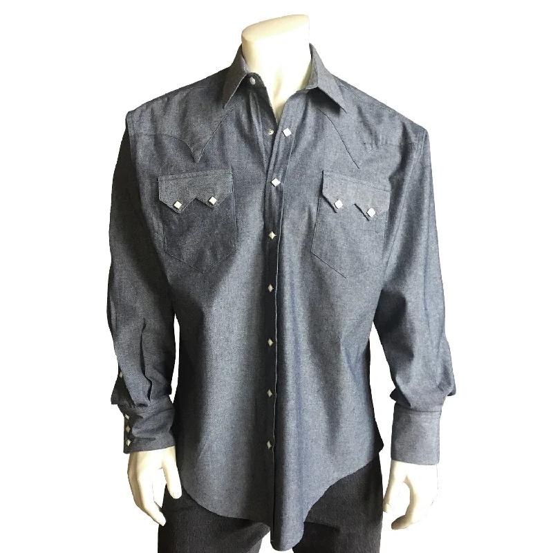 Men's Button - Down Oxford Casual Shirts in Crisp White for a Classic and Versatile StyleRockmount Mens Navy Blue 100% Cotton Chambray Western L/S Shirt Men's Button - Down Oxford Casual Shirts in Crisp White for a Classic and Versatile StyleRockmount Mens Navy Blue 100% Cotton Chambray Western L/S Shirt