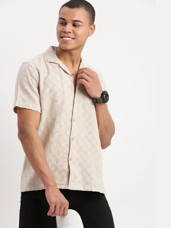 Men's Organic Cotton Casual Shirts with a Soft Handfeel for Everyday ComfortMen Cuban Collar Solid Beige Shirt Men's Organic Cotton Casual Shirts with a Soft Handfeel for Everyday ComfortMen Cuban Collar Solid Beige Shirt