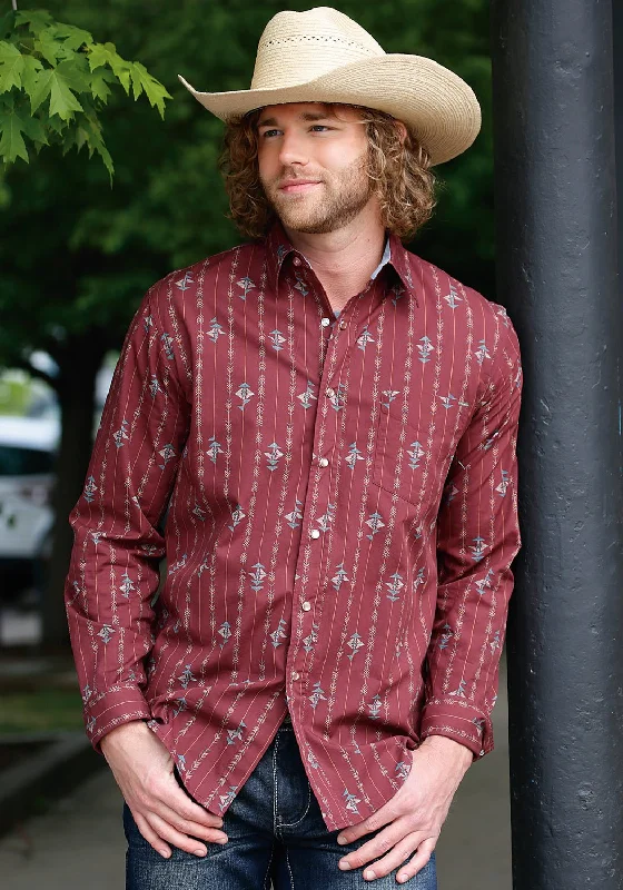 Men's Organic Cotton Casual Shirts with a Soft Handfeel for Everyday ComfortTin Haul Mens Arrow Aztec Stripe Wine 100% Cotton L/S Shirt Men's Organic Cotton Casual Shirts with a Soft Handfeel for Everyday ComfortTin Haul Mens Arrow Aztec Stripe Wine 100% Cotton L/S Shirt