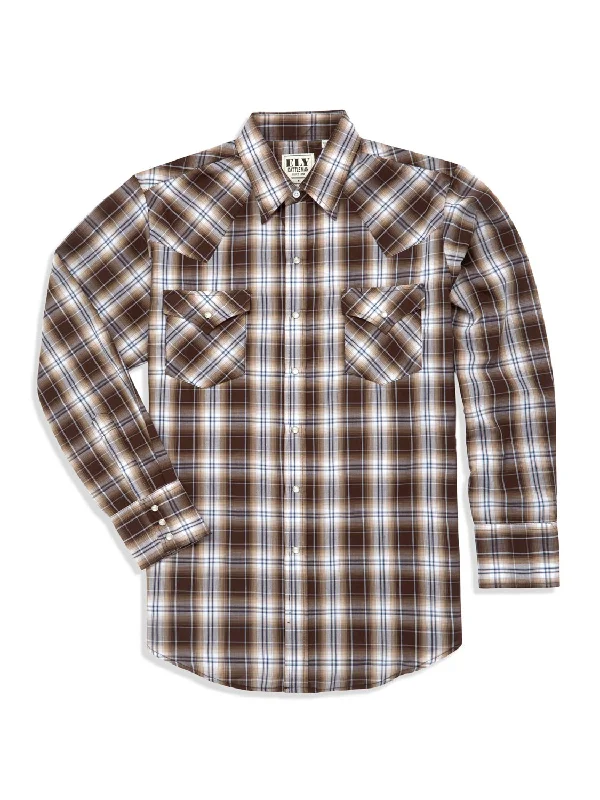 Men's Long - Line Oversized Casual Shirts in Dark Gray for a Relaxed and Modern LookEly and Walker Mens Plaid Snap Brown Poly/Cotton L/S Shirt Men's Long - Line Oversized Casual Shirts in Dark Gray for a Relaxed and Modern LookEly and Walker Mens Plaid Snap Brown Poly/Cotton L/S Shirt