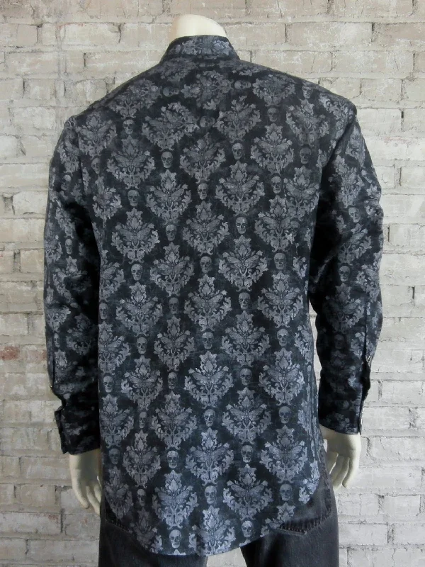 Men's Linen Blend Casual Shirts with Roll - Up Sleeves for a Summer Beach LookRockmount Mens Black/Grey 100% Cotton Rococo Skulls & Moths L/S Shirt Men's Linen Blend Casual Shirts with Roll - Up Sleeves for a Summer Beach LookRockmount Mens Black/Grey 100% Cotton Rococo Skulls & Moths L/S Shirt