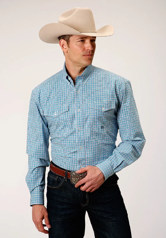 Men's Thermal - Lined Casual Shirts in Black for Added Warmth in Cold WeatherRoper Mens Turquoise Cotton Blend Stretch Check BD L/S Button Shirt Men's Thermal - Lined Casual Shirts in Black for Added Warmth in Cold WeatherRoper Mens Turquoise Cotton Blend Stretch Check BD L/S Button Shirt