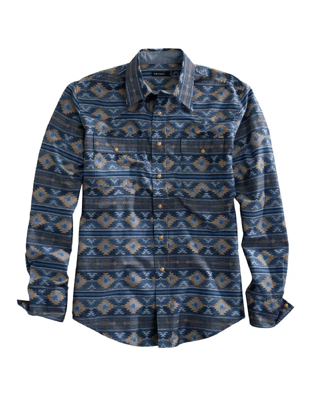 Men's Two - Tone Contrast Panel Casual Shirts in White and Navy for a Stylish and Eye - Catching DesignTin Haul Mens Indigo Aztec Grey 100% Cotton L/S Shirt Men's Two - Tone Contrast Panel Casual Shirts in White and Navy for a Stylish and Eye - Catching DesignTin Haul Mens Indigo Aztec Grey 100% Cotton L/S Shirt