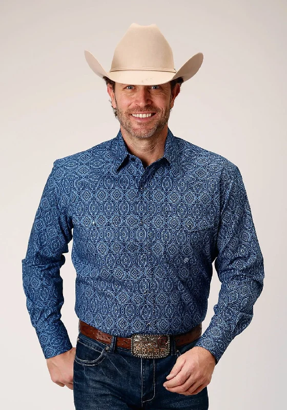 Men's Thermal - Lined Casual Shirts in Black for Added Warmth in Cold WeatherRoper Mens Medallion Paisley Blue 100% Cotton L/S Shirt Men's Thermal - Lined Casual Shirts in Black for Added Warmth in Cold WeatherRoper Mens Medallion Paisley Blue 100% Cotton L/S Shirt