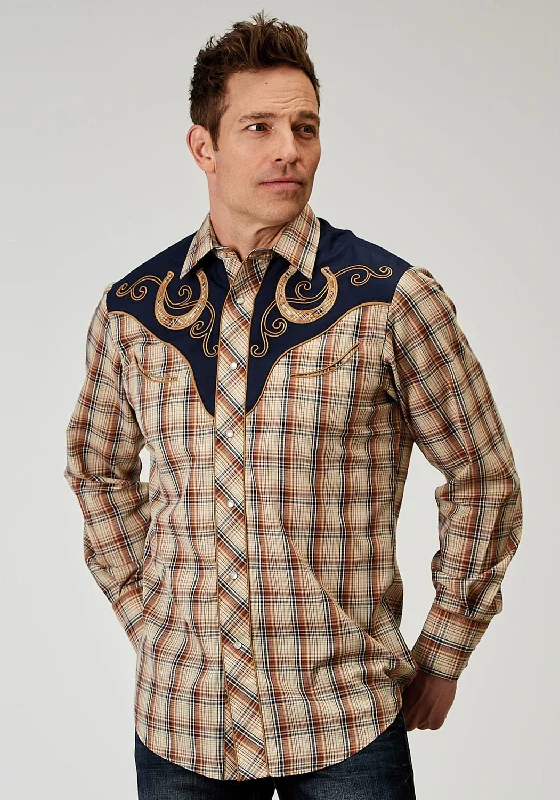Men's Moisture - Wicking Performance Fabric Casual Shirts for Outdoor ActivitiesRoper Mens Fancy Yoke Horseshoe Brown Cotton Blend L/S Shirt Men's Moisture - Wicking Performance Fabric Casual Shirts for Outdoor ActivitiesRoper Mens Fancy Yoke Horseshoe Brown Cotton Blend L/S Shirt