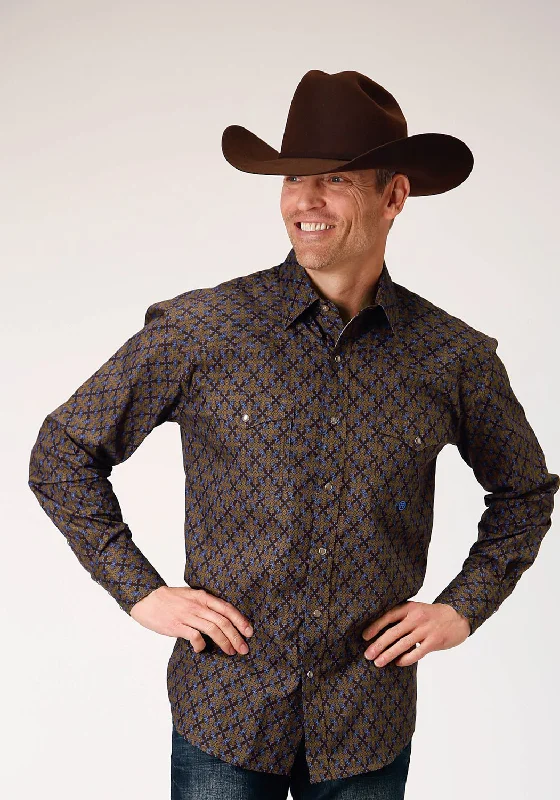 Men's Tailored Fit Checkered Casual Shirts in Multicolor for a Smart - Casual EnsembleRoper Mens Diamond Medallion Brown 100% Cotton L/S Shirt Men's Tailored Fit Checkered Casual Shirts in Multicolor for a Smart - Casual EnsembleRoper Mens Diamond Medallion Brown 100% Cotton L/S Shirt
