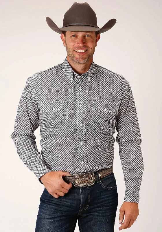 Men's Button - Down Oxford Casual Shirts in Crisp White for a Classic and Versatile StyleRoper Mens Grey Cotton Blend Diamond Star Geo BD L/S Btn Shirt Men's Button - Down Oxford Casual Shirts in Crisp White for a Classic and Versatile StyleRoper Mens Grey Cotton Blend Diamond Star Geo BD L/S Btn Shirt