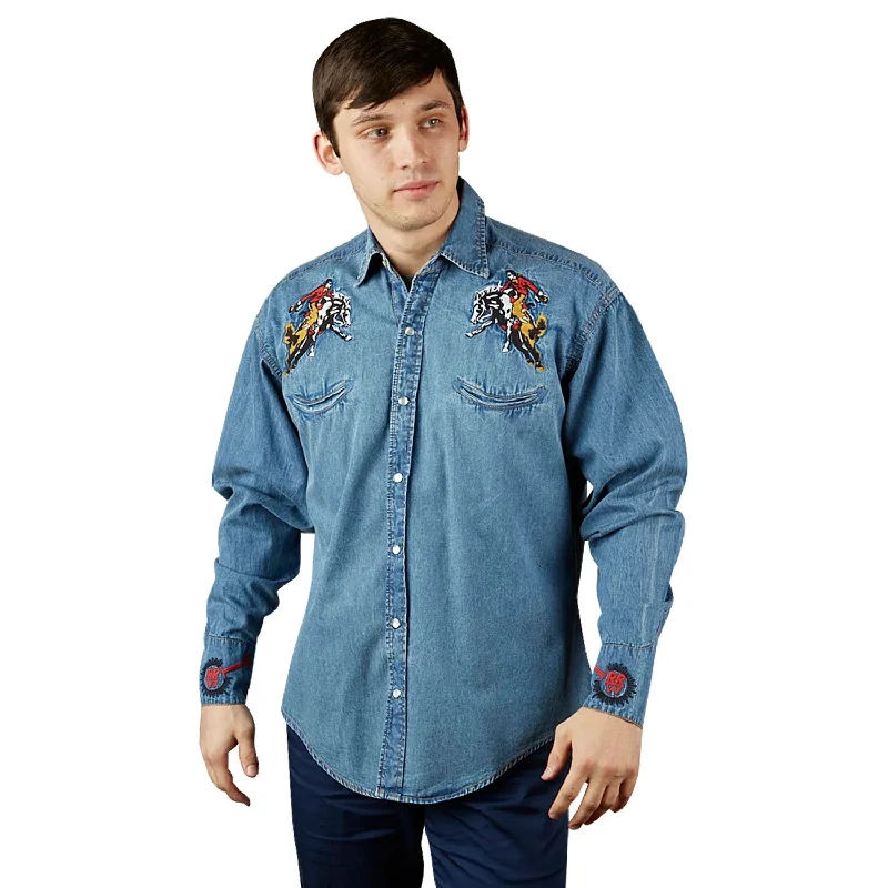 Men's Long - Line Oversized Casual Shirts in Dark Gray for a Relaxed and Modern LookRockmount Mens Vintage Embroidery Denim 100% Cotton L/S Shirt Men's Long - Line Oversized Casual Shirts in Dark Gray for a Relaxed and Modern LookRockmount Mens Vintage Embroidery Denim 100% Cotton L/S Shirt
