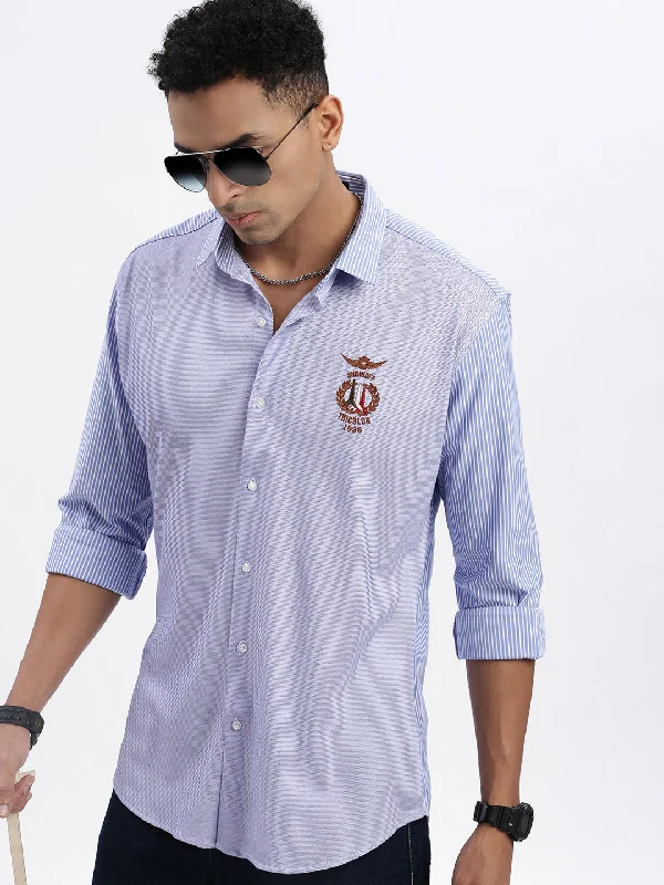 Men's Distressed Denim Casual Shirts with Frayed Edges for a Trendy and Rugged LookMen Blue Striped Slim Fit Shirt Men's Distressed Denim Casual Shirts with Frayed Edges for a Trendy and Rugged LookMen Blue Striped Slim Fit Shirt