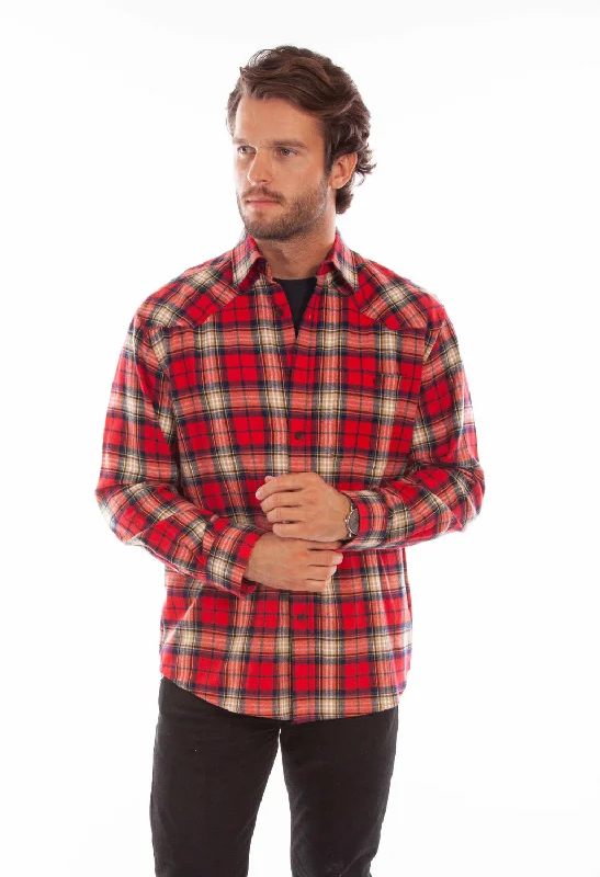 Men's Slim - Fit Printed Floral Casual Shirts in Pastel Colors for a Spring - Inspired VibeScully Mens Red 100% Cotton Western Plaid L/S Shirt Men's Slim - Fit Printed Floral Casual Shirts in Pastel Colors for a Spring - Inspired VibeScully Mens Red 100% Cotton Western Plaid L/S Shirt