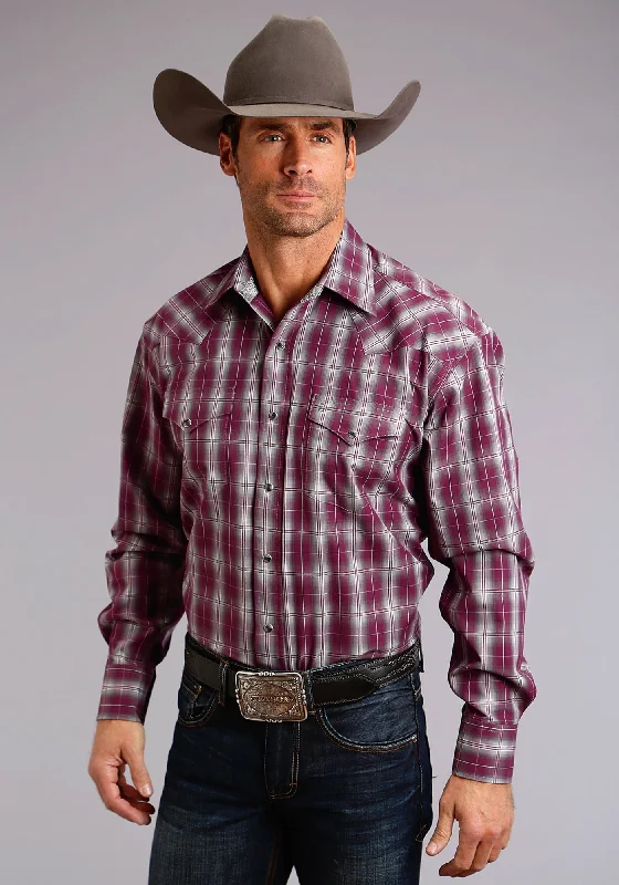 Men's Moisture - Wicking Performance Fabric Casual Shirts for Outdoor ActivitiesStetson Mens Wine 100% Cotton Cedar Ombre L/S Tall Shirt Men's Moisture - Wicking Performance Fabric Casual Shirts for Outdoor ActivitiesStetson Mens Wine 100% Cotton Cedar Ombre L/S Tall Shirt