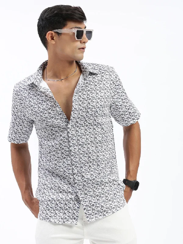 Men's Stretch - Fabric Casual Shirts in Navy Blue for a Comfortable and Flexible FitMen Micro Print Black Slim Fit Shirt Men's Stretch - Fabric Casual Shirts in Navy Blue for a Comfortable and Flexible FitMen Micro Print Black Slim Fit Shirt