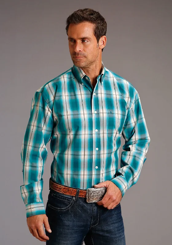 Men's Graphic - Printed Casual Shirts with Pop - Culture References for a Fun and Stylish LookStetson Mens Turquoise 100% Cotton Vintage Plaid BD L/S 1 Pkt Shirt Men's Graphic - Printed Casual Shirts with Pop - Culture References for a Fun and Stylish LookStetson Mens Turquoise 100% Cotton Vintage Plaid BD L/S 1 Pkt Shirt