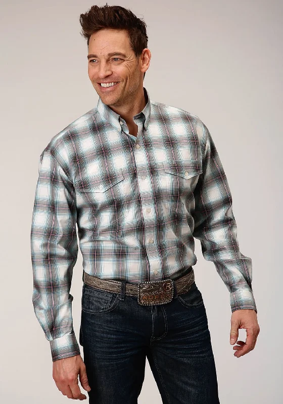 Men's Distressed Denim Casual Shirts with Frayed Edges for a Trendy and Rugged LookRoper Mens Stretch Plaid Green Cotton Blend L/S Shirt Men's Distressed Denim Casual Shirts with Frayed Edges for a Trendy and Rugged LookRoper Mens Stretch Plaid Green Cotton Blend L/S Shirt