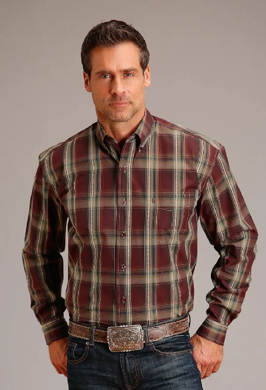 Men's Retro - Style Hawaiian Print Casual Shirts in Bold Patterns for a Tropical VacationStetson Mens Sandstone Ombre Wine 100% Cotton L/S Shirt Men's Retro - Style Hawaiian Print Casual Shirts in Bold Patterns for a Tropical VacationStetson Mens Sandstone Ombre Wine 100% Cotton L/S Shirt