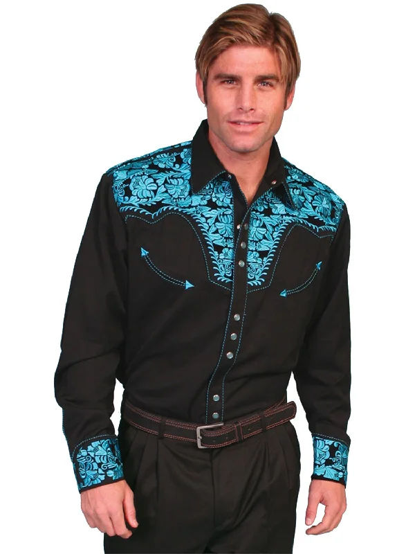 Men's Graphic - Printed Casual Shirts with Pop - Culture References for a Fun and Stylish LookScully Mens Turquoise Poly/Rayon Tooled Floral L/S Shirt Men's Graphic - Printed Casual Shirts with Pop - Culture References for a Fun and Stylish LookScully Mens Turquoise Poly/Rayon Tooled Floral L/S Shirt