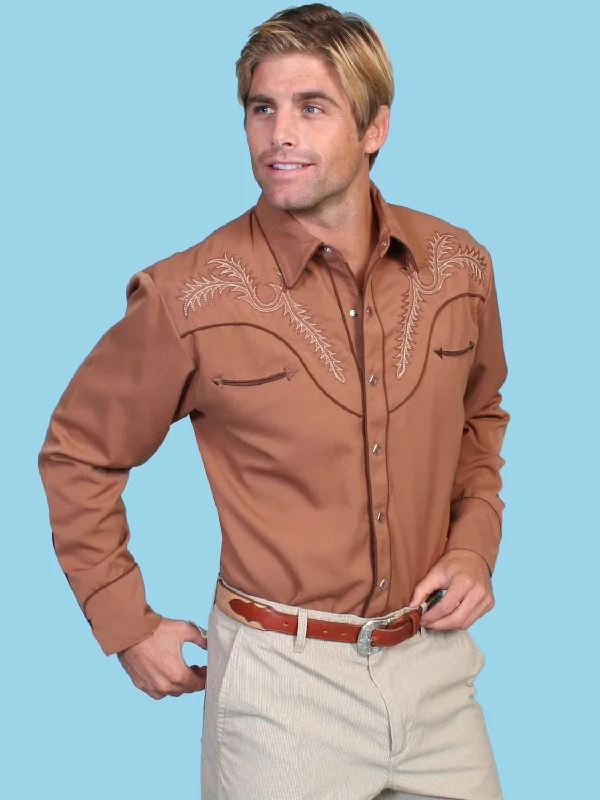 Men's Moisture - Wicking Performance Fabric Casual Shirts for Outdoor ActivitiesScully Mens Classic Bootstitch Brown Poly/Rayon L/S Shirt Men's Moisture - Wicking Performance Fabric Casual Shirts for Outdoor ActivitiesScully Mens Classic Bootstitch Brown Poly/Rayon L/S Shirt