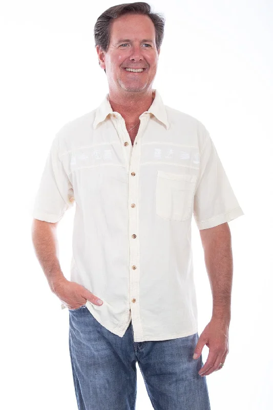 Men's Retro - Style Hawaiian Print Casual Shirts in Bold Patterns for a Tropical VacationScully Mens Ivory Distressed 100% Cotton Tropical S/S Shirt Men's Retro - Style Hawaiian Print Casual Shirts in Bold Patterns for a Tropical VacationScully Mens Ivory Distressed 100% Cotton Tropical S/S Shirt