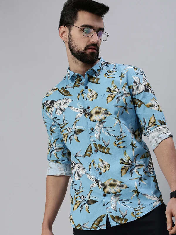 Men's Tailored Fit Checkered Casual Shirts in Multicolor for a Smart - Casual EnsembleMen Spread Collar Printed Blue Shirt Men's Tailored Fit Checkered Casual Shirts in Multicolor for a Smart - Casual EnsembleMen Spread Collar Printed Blue Shirt