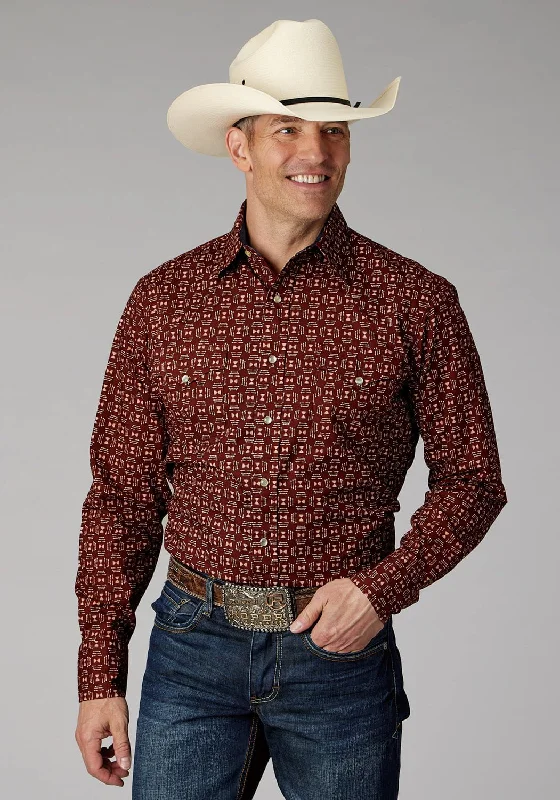 Men's Linen Blend Casual Shirts with Roll - Up Sleeves for a Summer Beach LookRoper Mens Ikat Arrows Red 100% Cotton L/S Shirt Men's Linen Blend Casual Shirts with Roll - Up Sleeves for a Summer Beach LookRoper Mens Ikat Arrows Red 100% Cotton L/S Shirt