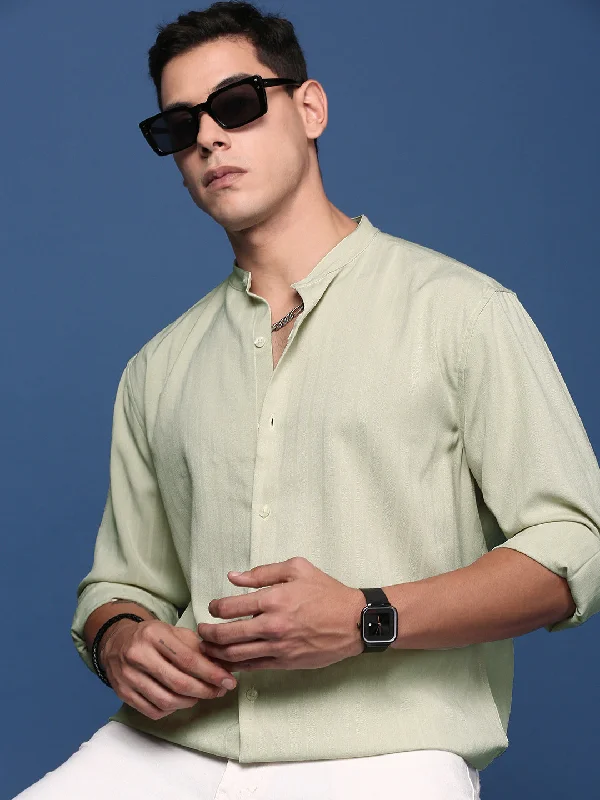 Plus Size Men's Plaid Flannel Casual Shirts in Earth Tones for a Cozy Fall OutfitMen Mandarin Collar Solid Green Slim Fit Shirt Plus Size Men's Plaid Flannel Casual Shirts in Earth Tones for a Cozy Fall OutfitMen Mandarin Collar Solid Green Slim Fit Shirt