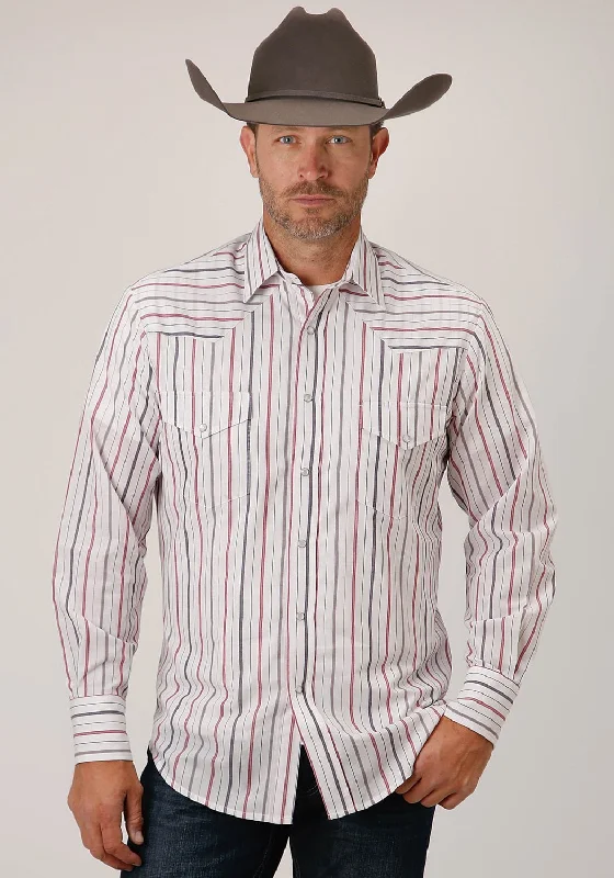 Men's Distressed Denim Casual Shirts with Frayed Edges for a Trendy and Rugged LookRoper Mens 80/20 Stripes White/Grey 80% Polyester/20% Cotton L/S Shirt Men's Distressed Denim Casual Shirts with Frayed Edges for a Trendy and Rugged LookRoper Mens 80/20 Stripes White/Grey 80% Polyester/20% Cotton L/S Shirt