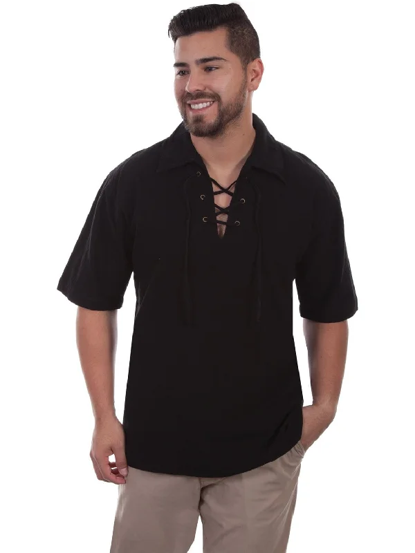 Men's Shearling - Lined Collar Casual Shirts in Brown for a Rustic and Warm AppealScully Mens Black 100% Cotton Lace-up Gauze S/S Shirt Men's Shearling - Lined Collar Casual Shirts in Brown for a Rustic and Warm AppealScully Mens Black 100% Cotton Lace-up Gauze S/S Shirt
