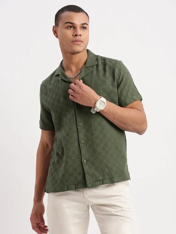 Men's Stretch - Fabric Casual Shirts in Navy Blue for a Comfortable and Flexible FitMen Cuban Collar Solid Green Shirt Men's Stretch - Fabric Casual Shirts in Navy Blue for a Comfortable and Flexible FitMen Cuban Collar Solid Green Shirt