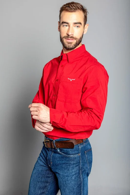 Men's Graphic - Printed Casual Shirts with Pop - Culture References for a Fun and Stylish LookKimes Ranch Mens Team Shirt Red Cotton Blend L/S Shirt Men's Graphic - Printed Casual Shirts with Pop - Culture References for a Fun and Stylish LookKimes Ranch Mens Team Shirt Red Cotton Blend L/S Shirt