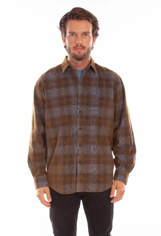 Men's Distressed Denim Casual Shirts with Frayed Edges for a Trendy and Rugged LookScully Mens Corduroy Plaid Blue/Brown 100% Cotton L/S Shirt Men's Distressed Denim Casual Shirts with Frayed Edges for a Trendy and Rugged LookScully Mens Corduroy Plaid Blue/Brown 100% Cotton L/S Shirt