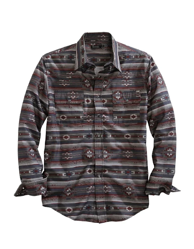 Men's Short - Sleeve Linen Casual Shirts in Light Khaki for a Breathable Summer OptionTin Haul Mens Grey 100% Cotton Aztec Serape L/S Shirt