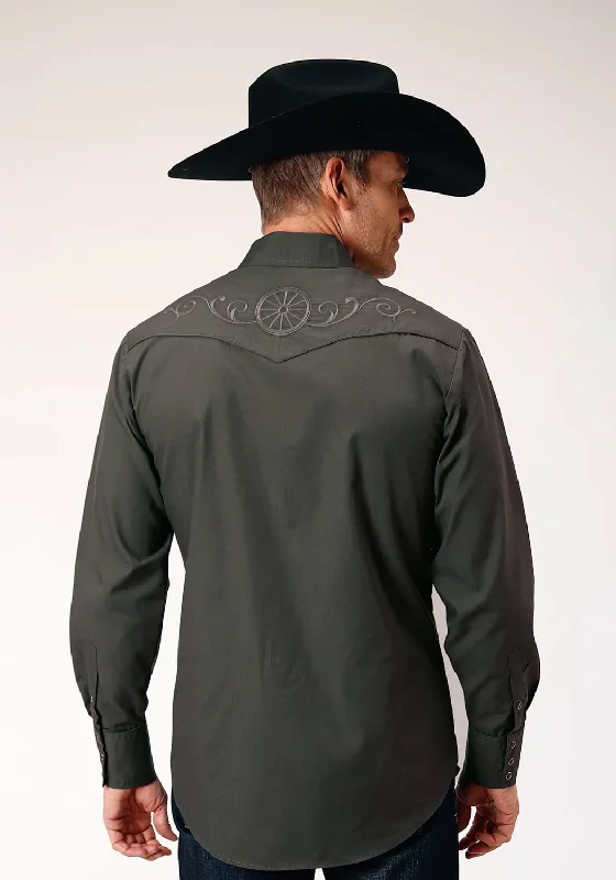 Men's Organic Cotton Casual Shirts with a Soft Handfeel for Everyday ComfortRoper Mens Wagon Wheel Grey Cotton Blend L/S Shirt Men's Organic Cotton Casual Shirts with a Soft Handfeel for Everyday ComfortRoper Mens Wagon Wheel Grey Cotton Blend L/S Shirt