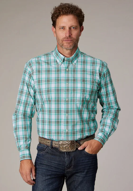 Men's Retro - Style Hawaiian Print Casual Shirts in Bold Patterns for a Tropical VacationRoper Mens Cold Springs Plaid Green 100% Cotton 1 Pkt L/S Shirt Men's Retro - Style Hawaiian Print Casual Shirts in Bold Patterns for a Tropical VacationRoper Mens Cold Springs Plaid Green 100% Cotton 1 Pkt L/S Shirt