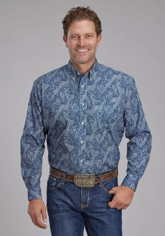 Men's Sustainable Recycled Material Casual Shirts for Eco - Conscious ConsumersRoper Mens River Paisley Blue 100% Cotton 1 Pkt L/S Shirt Men's Sustainable Recycled Material Casual Shirts for Eco - Conscious ConsumersRoper Mens River Paisley Blue 100% Cotton 1 Pkt L/S Shirt