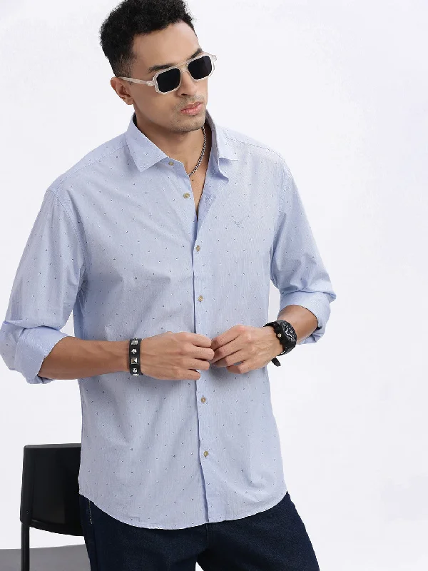 Men's Button - Down Oxford Casual Shirts in Crisp White for a Classic and Versatile StyleMen Blue Micro Print Slim Fit Shirt Men's Button - Down Oxford Casual Shirts in Crisp White for a Classic and Versatile StyleMen Blue Micro Print Slim Fit Shirt