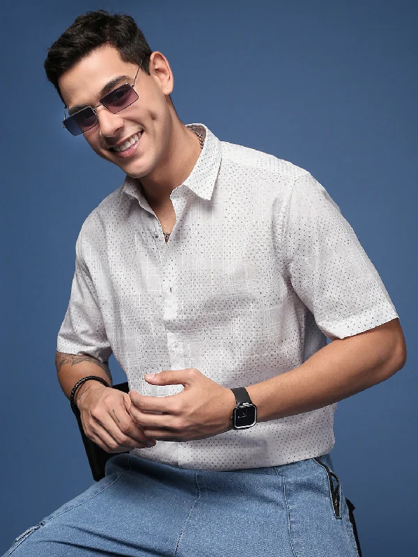 Men's Organic Cotton Casual Shirts with a Soft Handfeel for Everyday ComfortMen Micro Print White Slim Fit Shirt Men's Organic Cotton Casual Shirts with a Soft Handfeel for Everyday ComfortMen Micro Print White Slim Fit Shirt