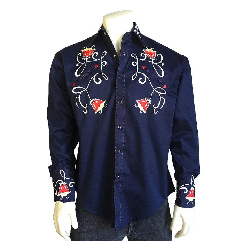 Men's Organic Cotton Casual Shirts with a Soft Handfeel for Everyday ComfortRockmount Mens Art Deco Floral Navy 100% Cotton L/S Shirt Men's Organic Cotton Casual Shirts with a Soft Handfeel for Everyday ComfortRockmount Mens Art Deco Floral Navy 100% Cotton L/S Shirt