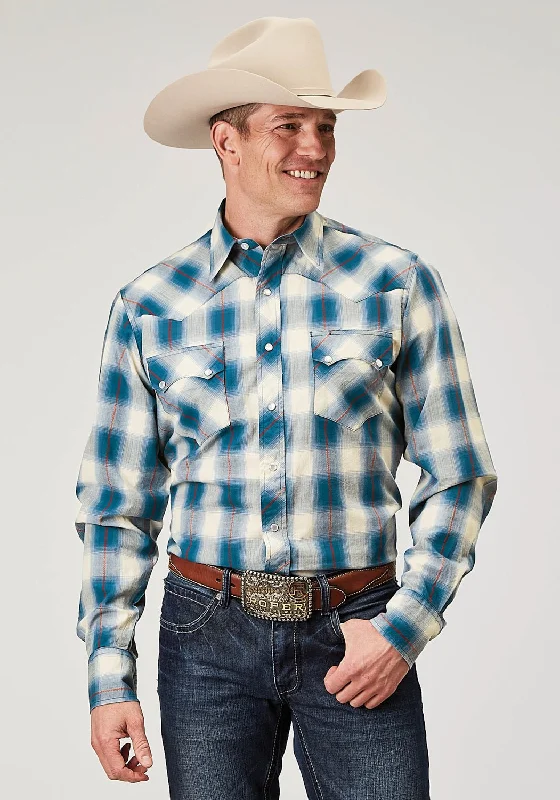 Men's Wrinkle - Resistant Polyester Blend Casual Shirts for Easy Travel and MaintenanceRoper Mens 1892 Arrow Dobby Blue 100% Cotton L/S Shirt Men's Wrinkle - Resistant Polyester Blend Casual Shirts for Easy Travel and MaintenanceRoper Mens 1892 Arrow Dobby Blue 100% Cotton L/S Shirt