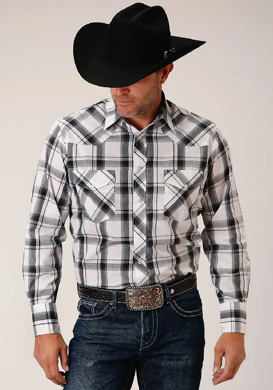 Men's Tailored Fit Checkered Casual Shirts in Multicolor for a Smart - Casual EnsembleRoper Mens 55/45 Plaids Black/White Cotton Blend L/S Shirt Men's Tailored Fit Checkered Casual Shirts in Multicolor for a Smart - Casual EnsembleRoper Mens 55/45 Plaids Black/White Cotton Blend L/S Shirt