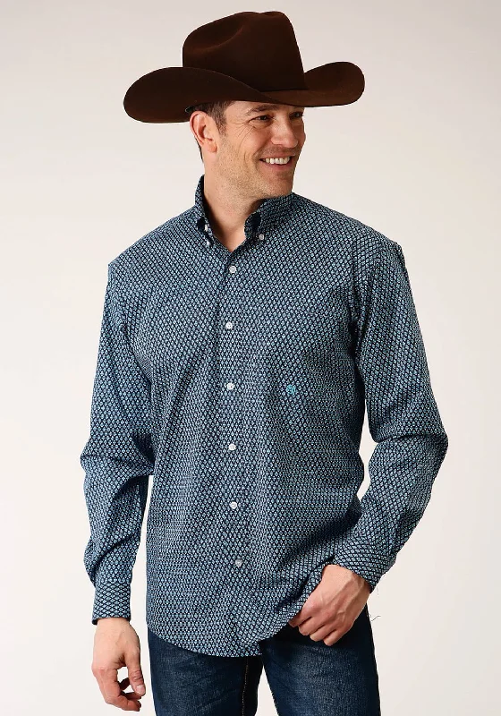 Men's Moisture - Wicking Performance Fabric Casual Shirts for Outdoor ActivitiesRoper Mens Diamond Neat Blue Cotton Blend L/S Shirt Men's Moisture - Wicking Performance Fabric Casual Shirts for Outdoor ActivitiesRoper Mens Diamond Neat Blue Cotton Blend L/S Shirt