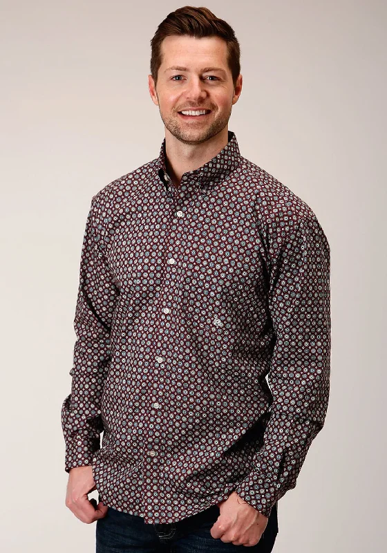 Men's Two - Tone Contrast Panel Casual Shirts in White and Navy for a Stylish and Eye - Catching DesignRoper Mens Red 100% Cotton Currant Foulard BD L/S 1 Pkt Shirt Men's Two - Tone Contrast Panel Casual Shirts in White and Navy for a Stylish and Eye - Catching DesignRoper Mens Red 100% Cotton Currant Foulard BD L/S 1 Pkt Shirt