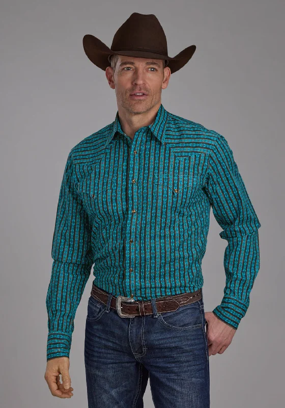 Men's Short - Sleeve Linen Casual Shirts in Light Khaki for a Breathable Summer OptionRoper Mens 2170 Micro Aztec Blue 100% Cotton L/S Shirt Men's Short - Sleeve Linen Casual Shirts in Light Khaki for a Breathable Summer OptionRoper Mens 2170 Micro Aztec Blue 100% Cotton L/S Shirt