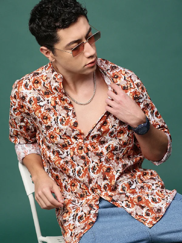 Men's Stretch - Fabric Casual Shirts in Navy Blue for a Comfortable and Flexible FitMen Orange Floral Slim Fit Shirt Men's Stretch - Fabric Casual Shirts in Navy Blue for a Comfortable and Flexible FitMen Orange Floral Slim Fit Shirt
