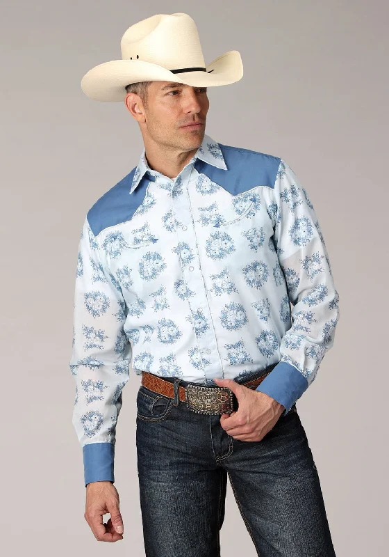 Men's Stretch - Fabric Casual Shirts in Navy Blue for a Comfortable and Flexible FitRoper Mens Multi Floral Print Blue Cotton Blend L/S Shirt Men's Stretch - Fabric Casual Shirts in Navy Blue for a Comfortable and Flexible FitRoper Mens Multi Floral Print Blue Cotton Blend L/S Shirt