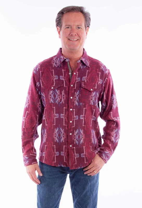 Men's Distressed Denim Casual Shirts with Frayed Edges for a Trendy and Rugged LookScully Mens Signature Southwest Burgundy 100% Cotton L/S Shirt Men's Distressed Denim Casual Shirts with Frayed Edges for a Trendy and Rugged LookScully Mens Signature Southwest Burgundy 100% Cotton L/S Shirt